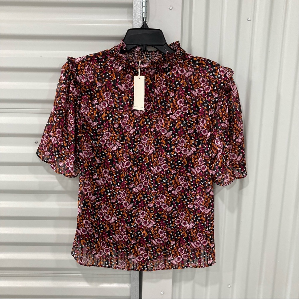MELLODAY Floral Print Blouse - Pink and Black
